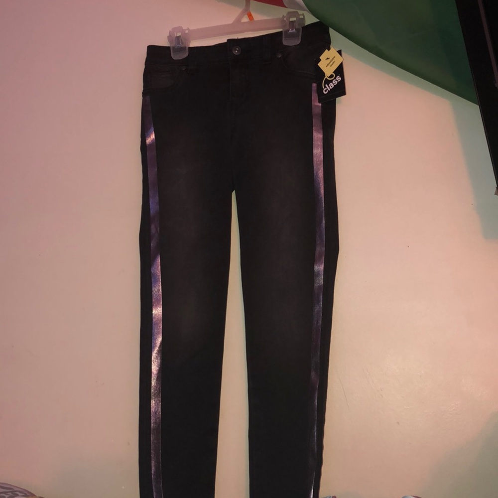 black jeans with black strip on side